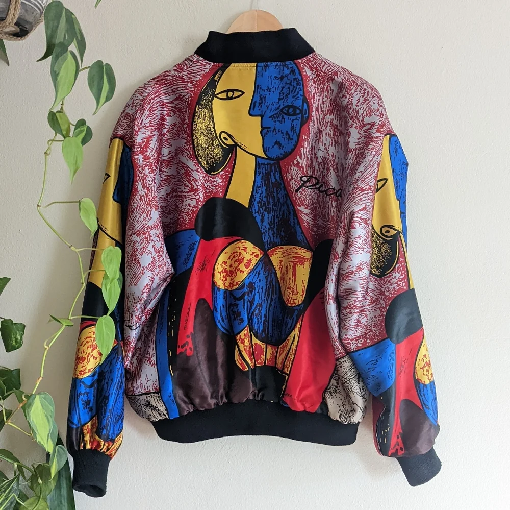 Picasso | Vintage | 90s Reversible Zip Front Satin Bomber Jacket Streetwear - Picture 5 of 13